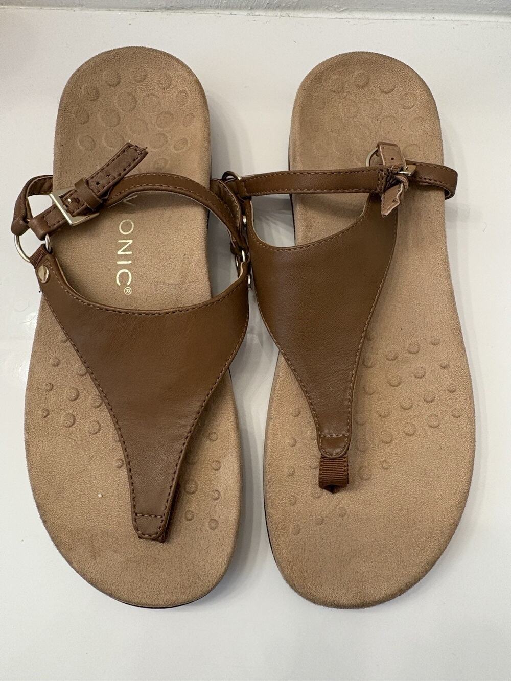 Vionic Kirra Leather Sandals Women’s 9 Tan Adjustable Podiatrist Designed